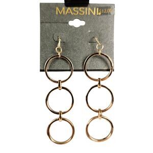 Massini Gold Tone Triple Circle Drop Dangle Earrings Fashion Jewelry 3.5"